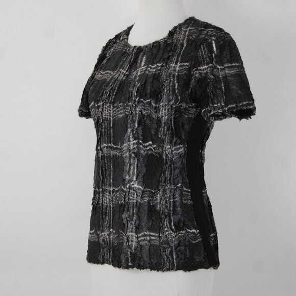 BCBG maxazria $198 Tulum Sz S Black White Combo Eyelash 100% Polyester Top - Picture 4 of 16